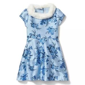 Janie and Jack Floral Jacquard Faux Fur Collar Dress Size 6